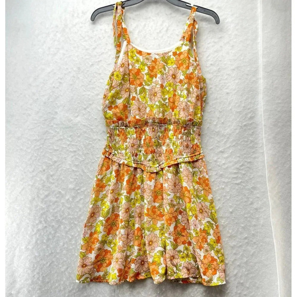 Collective Concepts Dresses & Skirts - Collective Concepts Dress Women's S Orange Floral Smocked Spaghetti Straps Lined
